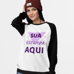 Moletom Raglan Personalizado Adulto Preto Frente Branca