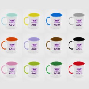 Caneca Cerâmica Personalizada Alça e Interior Colorido 325mL