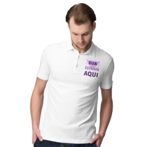 Camisa Polo Branca Personalizada Estampa Frente e Costas