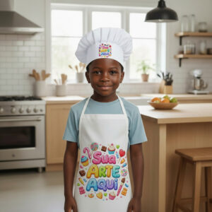 Kit Avental Infantil + Touca Personalizada Escolar Artes Coloque Sua Estampa Colorida