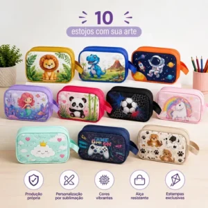 Kit 10 Estojos Necessaire Personalizados Com Seu Logo Arte Multicolorido