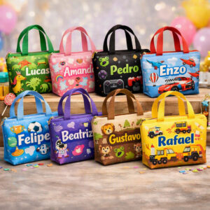 Kit 10 Bolsinha Personalizada Aniversario Sua Arte Tema Nome