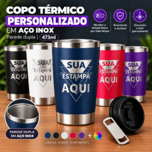 Copo Térmico Personalizado Tampa Abridor Arte Logo Nome